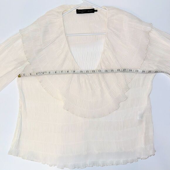 House of Harlow Revolve Piper Blouse Ivory Long Sleeve Sheer Ruffle Pleat Top L - Picture 8 of 13